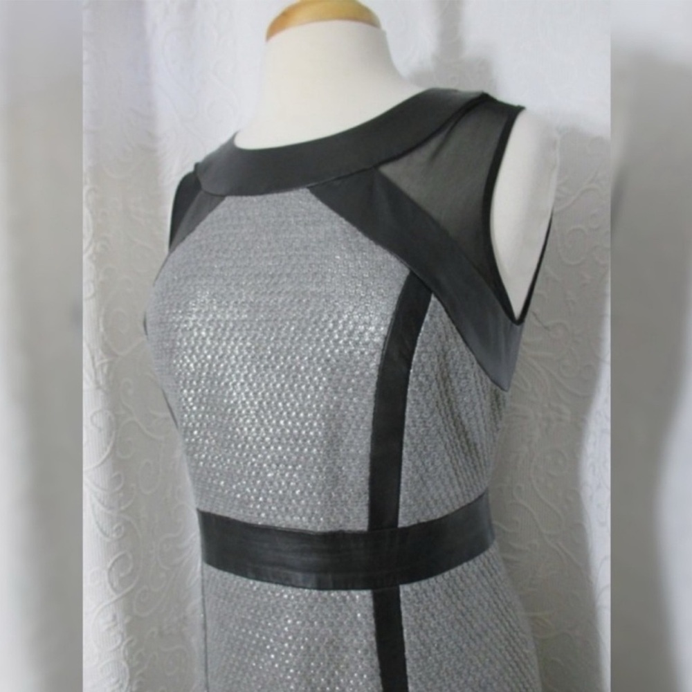 Milly Black Lambskin Leather & Metallic Silver Knit Dress Size 10. - Picture 9 of 11